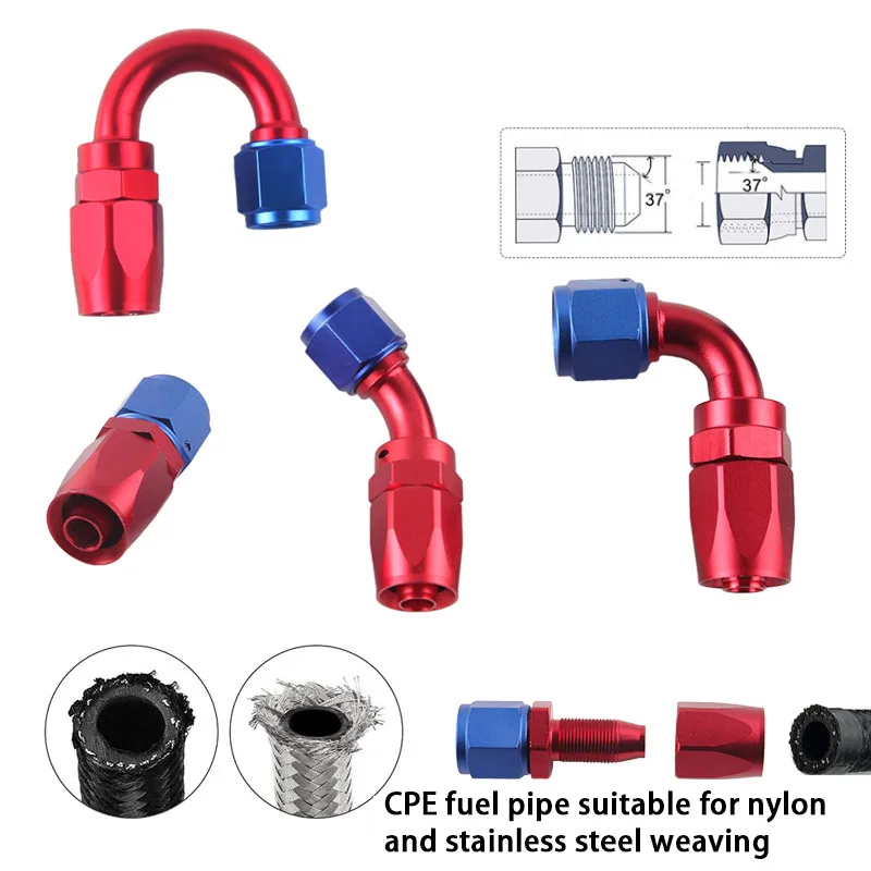 2 Stuks CPE Brandstofslang Swivel Adapter Fittings Aluminium AN4/6/8/10 Slang End Adapter fittingen Olie Brandstofslang Fitting 0/45/90 Graden