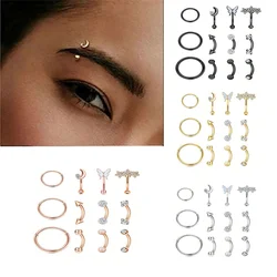 12pcs Rook Eyebrow Cartilage Earrings Rings Set, Curved Barbells Belly Lip Rings,Daith Tragus Helix Conch Piercing Jewelry