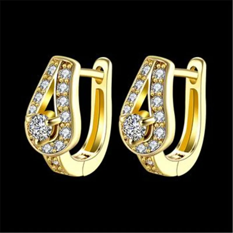 Yellow Color Stud Earrings Round Fashion Jewelry Zircon Rectangle arrings For Women Eh122