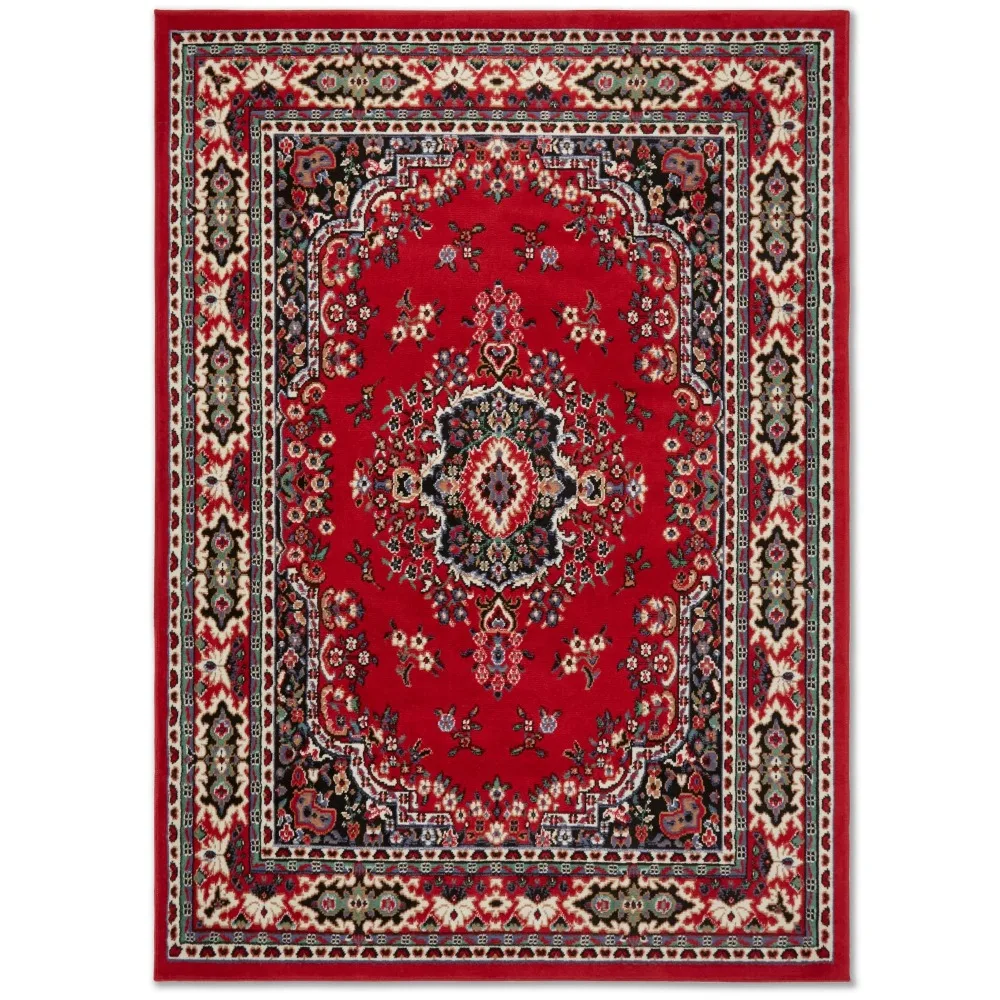 

Premium Sakarya Traditional Medallion Area Rug, Red/Black, 5'2x7'4