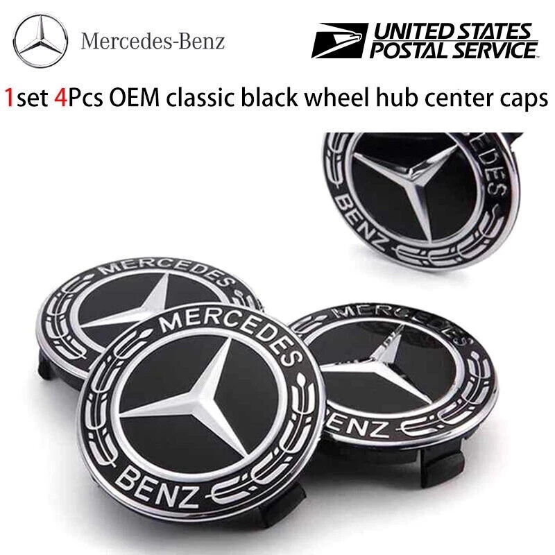 

Set of 4 Mercedes Benz AMG 75MM Black Wreath Wheel Hub Center Caps New OEM AMG