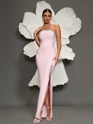 Vestido Bandage rosa de lujo para mujer, vestido Bandage Formal de alta calidad para baile de graduación y cena, elegante y Sexy con abertura en el dobladillo 2024