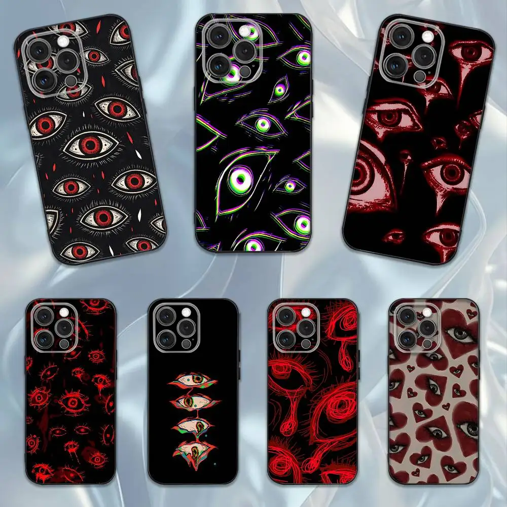 무서운 눈 고양이 캐릭터 아이폰 소프트 블랙 케이스 이미지