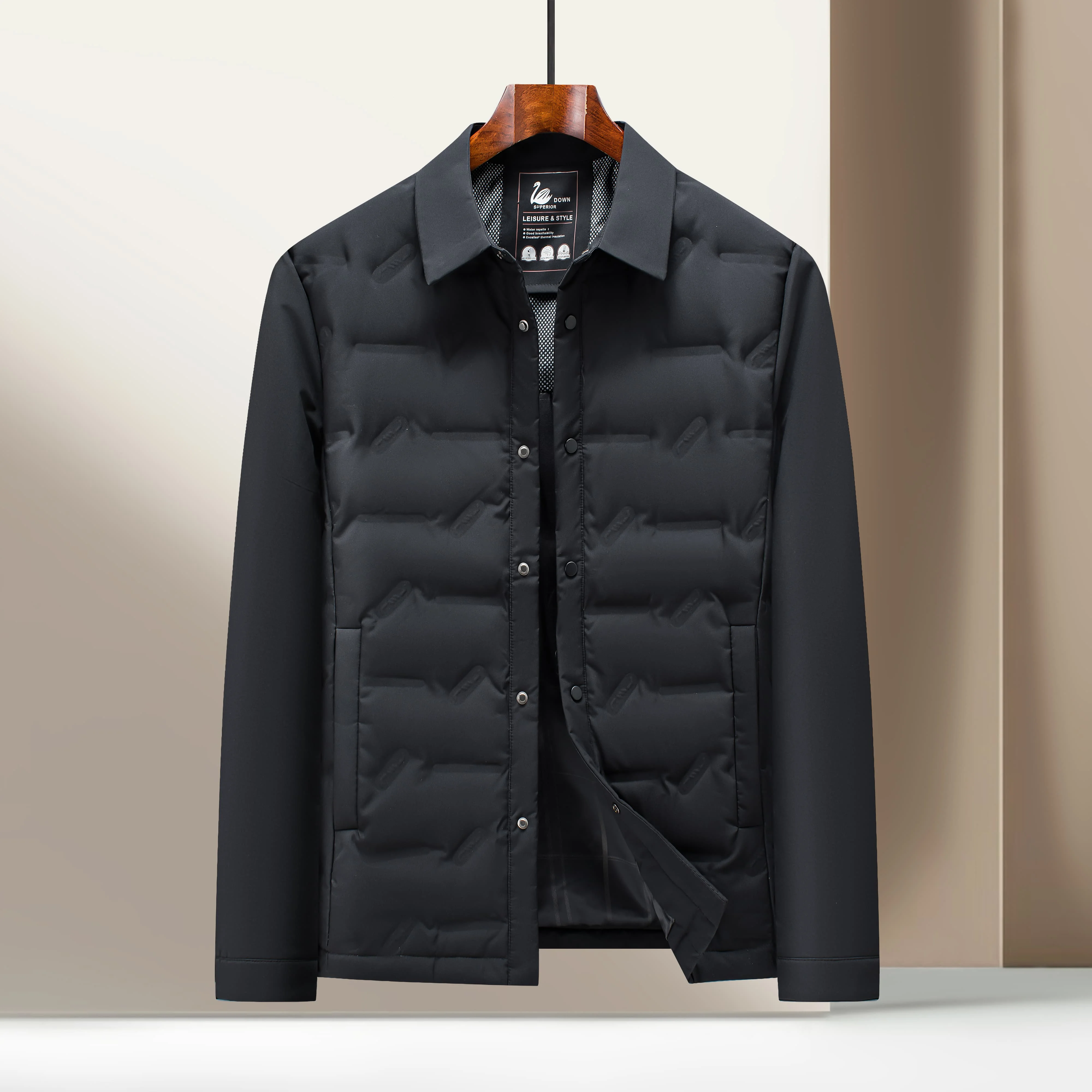 رجل خفيفة الوزن أسفل سترة الخريف الشتاء الدافئة مقنعين الوقوف طوق سليم صالح عادية الحرارية في الهواء الطلق معطف سترة منفوخة للرجال #3