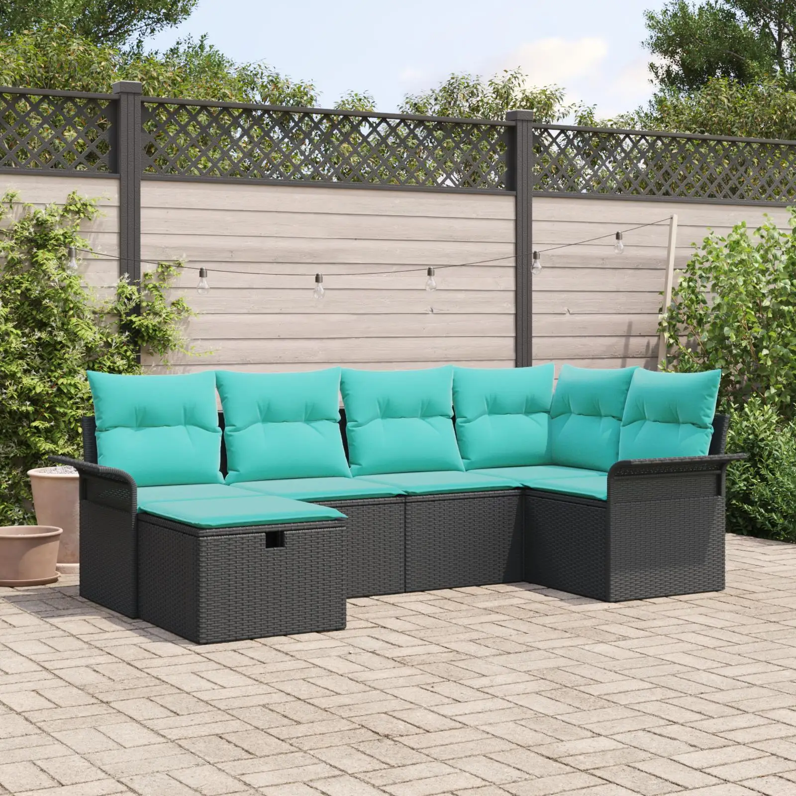 

6 Piece Outdoor Garden Sofa Set with Cushions Black Rattan Wicker Furniture