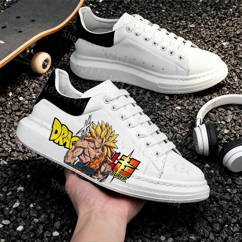 

Обувь с принтом Dragon Ball Son Goku, износостойкие белые кожаные ботинки на шнуровке, прочные походные ботинки для взрослых, мужские размеры 35-44
