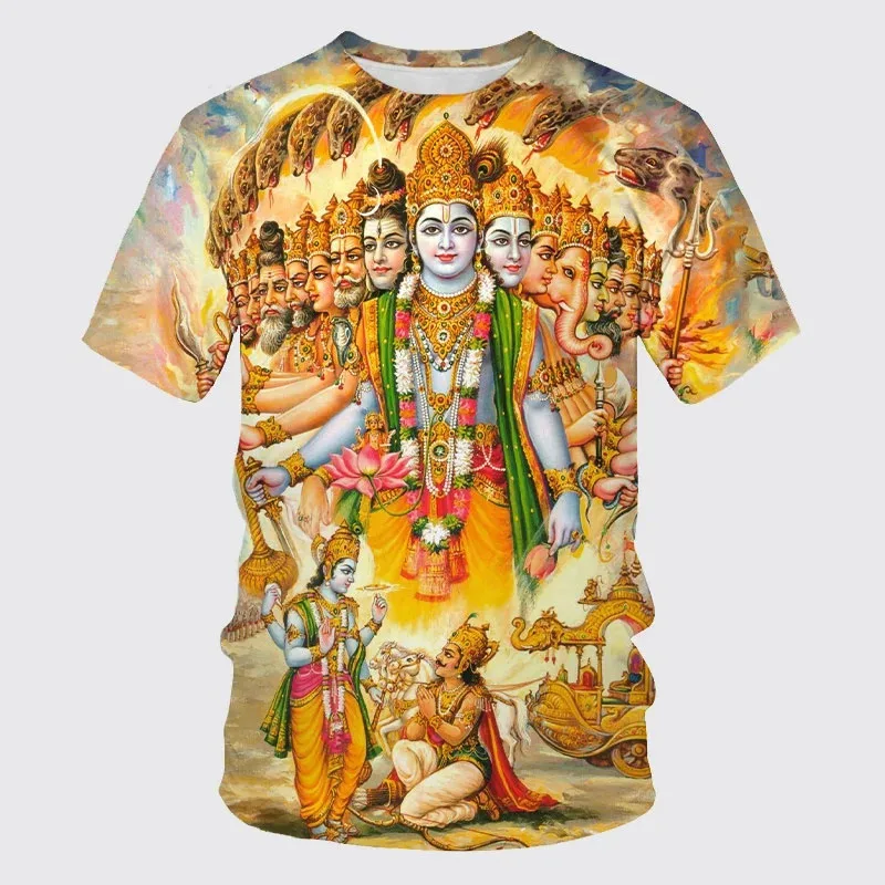 Harajuku Hindu God Wisdom Shiva 3D Men/Women T Shirt Printed Short Sleeve Tops Summer Retro Casual Personality Loose Street Tees