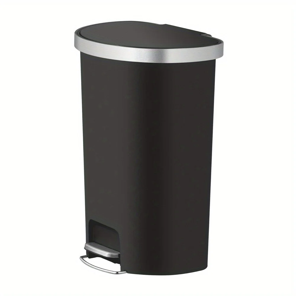 

145 Gallon Plastic Step On Kitchen Trash Can Hands Free Garbage Bin For Home Office Black Soft Close Lid Tray