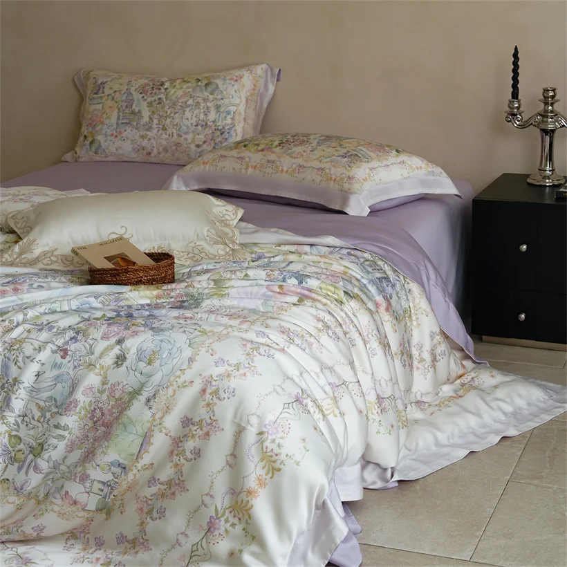 Luxury Silk Bedding Set with Duvet Cover Bed Sheet Pillowcases High End Mulberry Silk Double Queen Bed Linen Bedsheet King Size