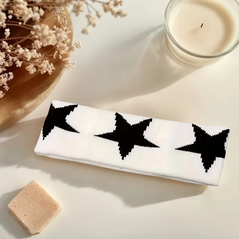 1/2 Set gestrickter Stirnbänder, Sport-Stirnbänder für Damen, Haaraccessoires in Form eines fünfzackigen Sterns, elastische Haargummis für Damen – Detail 2