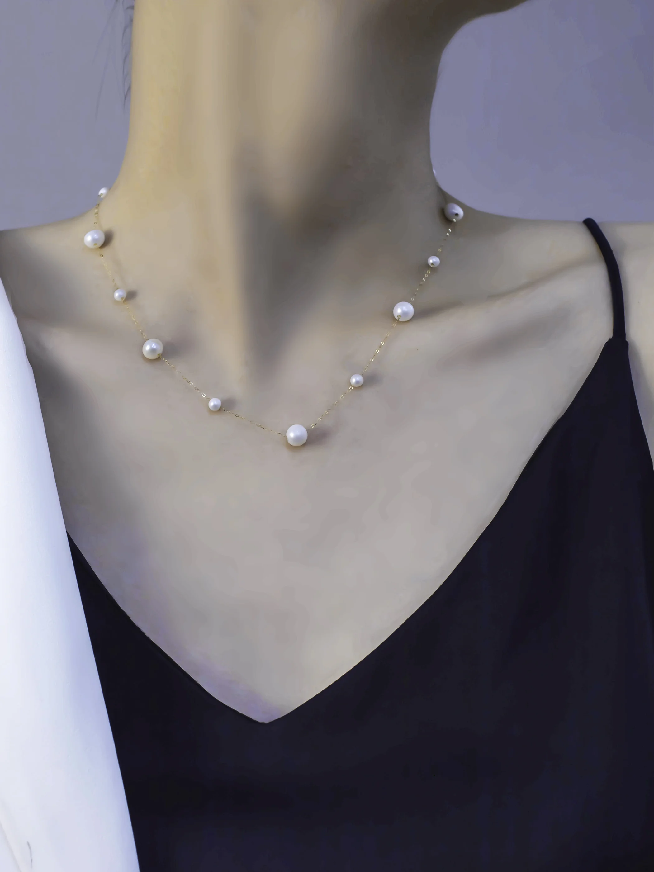 NYMPH Solid 18K Gold Natural Pearl Necklace Au750 Fine Jewelry Chocker  Round Aniversary Gift For Women White X536