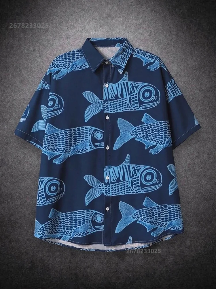 

Hawaiian men's shirts, fashionable fish 3D printed men's vacation shirts, summer new personalized men's short-sleeved shirts