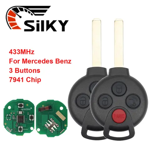 SilKY KR55WK45144 télécommande de voiture de remplacement, 4 boutons 315MHz PCF7941 pour Smart Fortwo 2005 – 2015Mercedes-Benz Fortwo 451