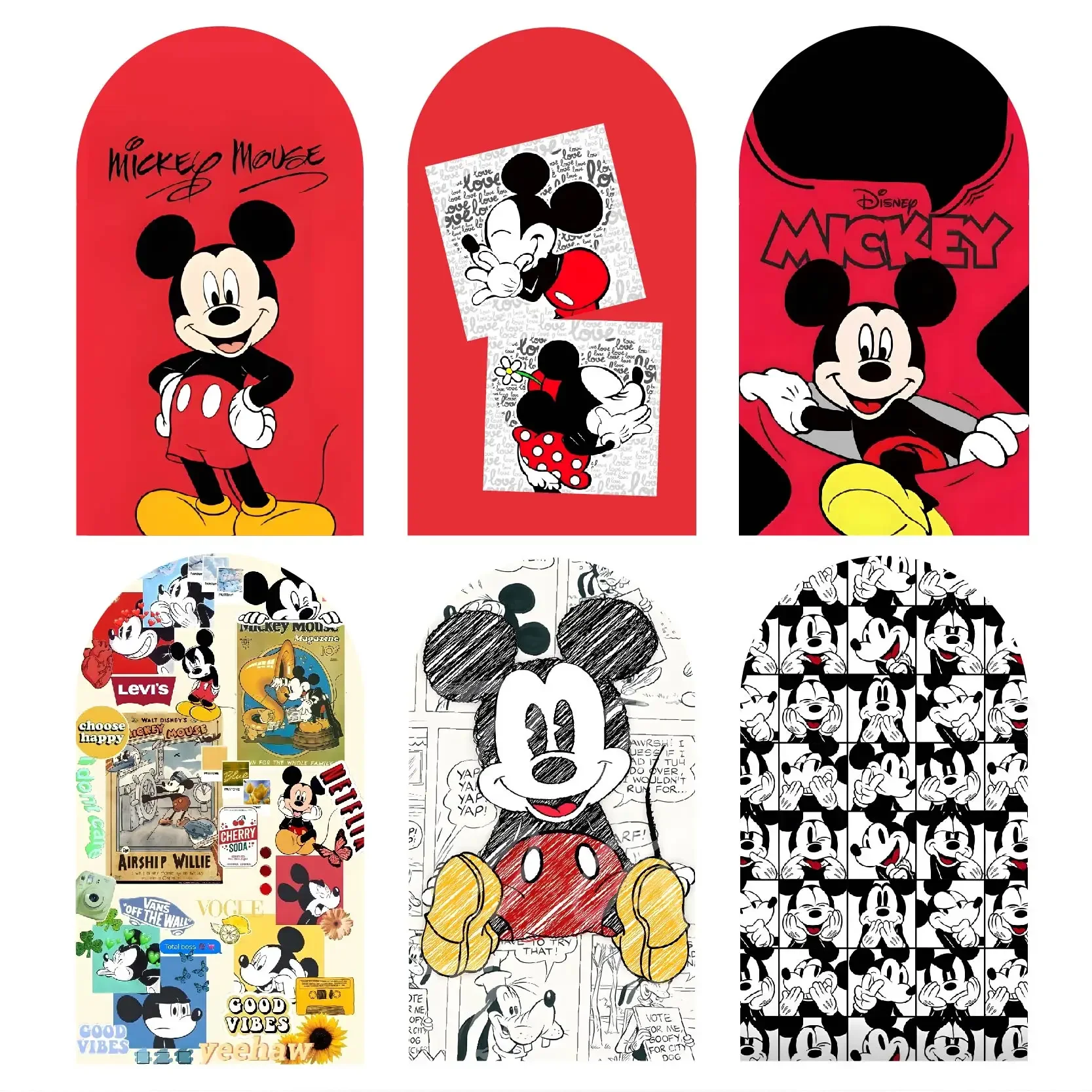 

Red Mickey Mouse Designs Arch Backdrop Covers Kids'Party Supplies Photography Background Banner Decoration Balloon Accessaries