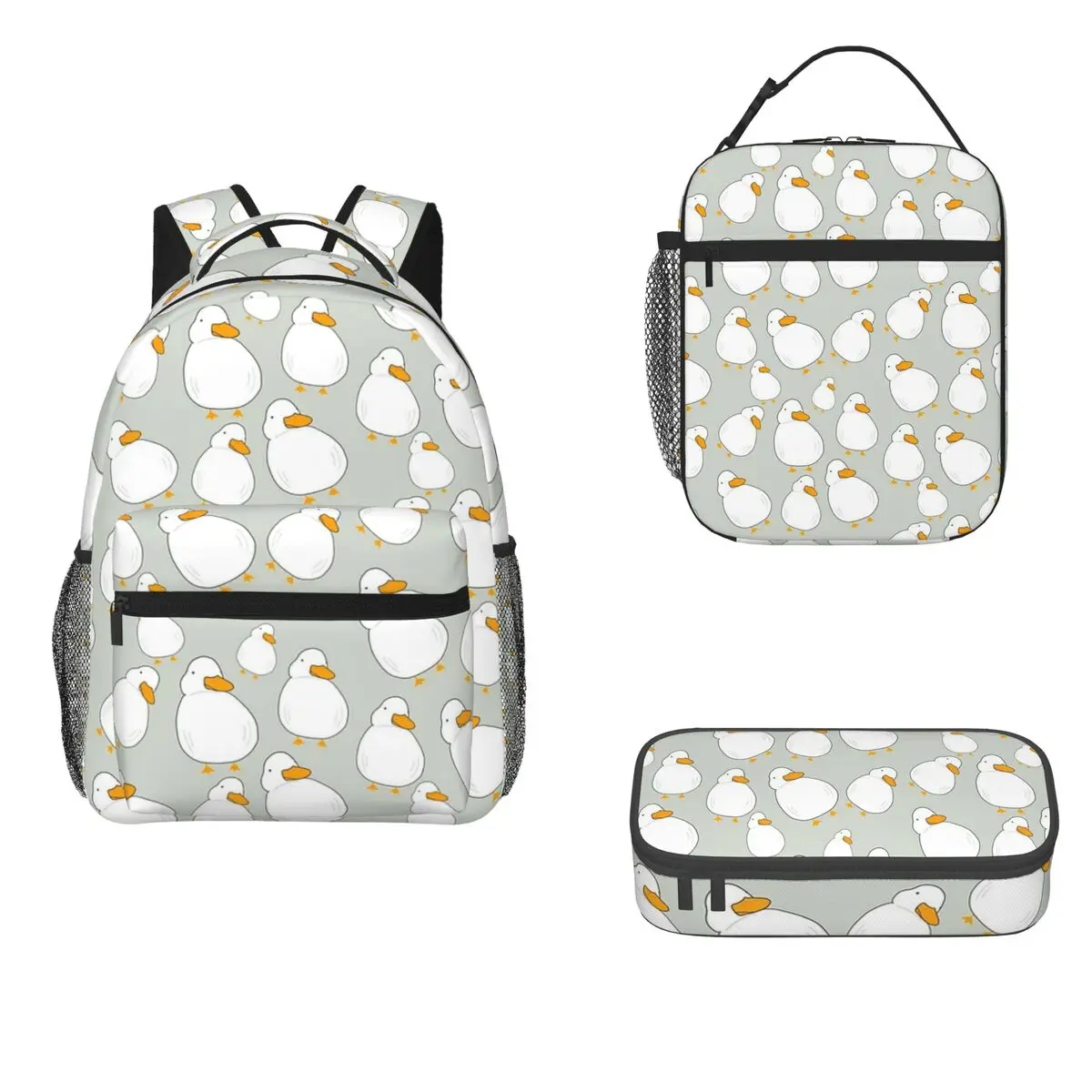 Chubby Duck Pattern Backpacks Boys Girls Bookbag Students School Bags Cartoon Kids Rucksack Lunch Bag Pen Bag Three-Piece Set