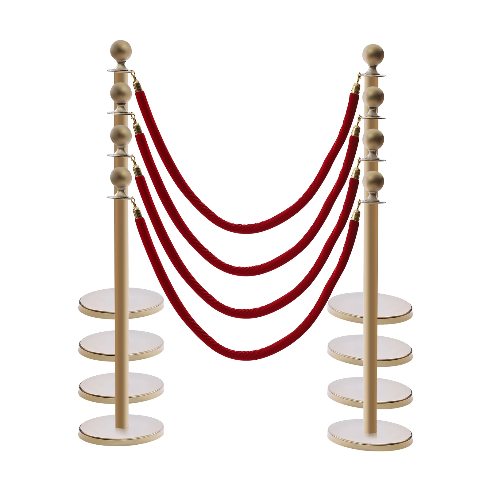 8個の群衆制御スタンションゴールドポストセット、レッドベルベットロープキューバリア付き、グランドオープン、劇場、博物館、レストラン用