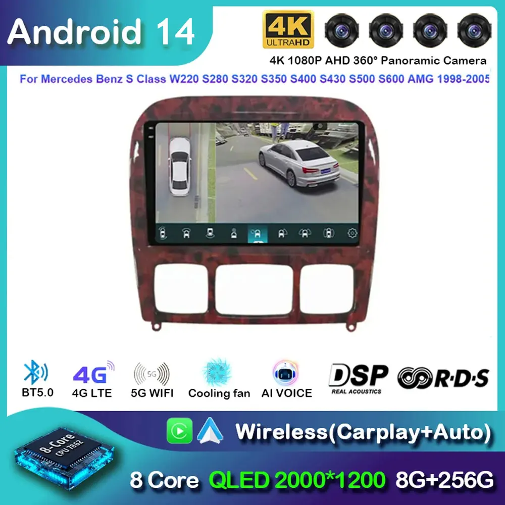 Wireless CarPlay Android Auto Car Radio For Mercedes Benz S Class W220 1998 - 2005 Multimedia autoradio No 2 din 2din DV