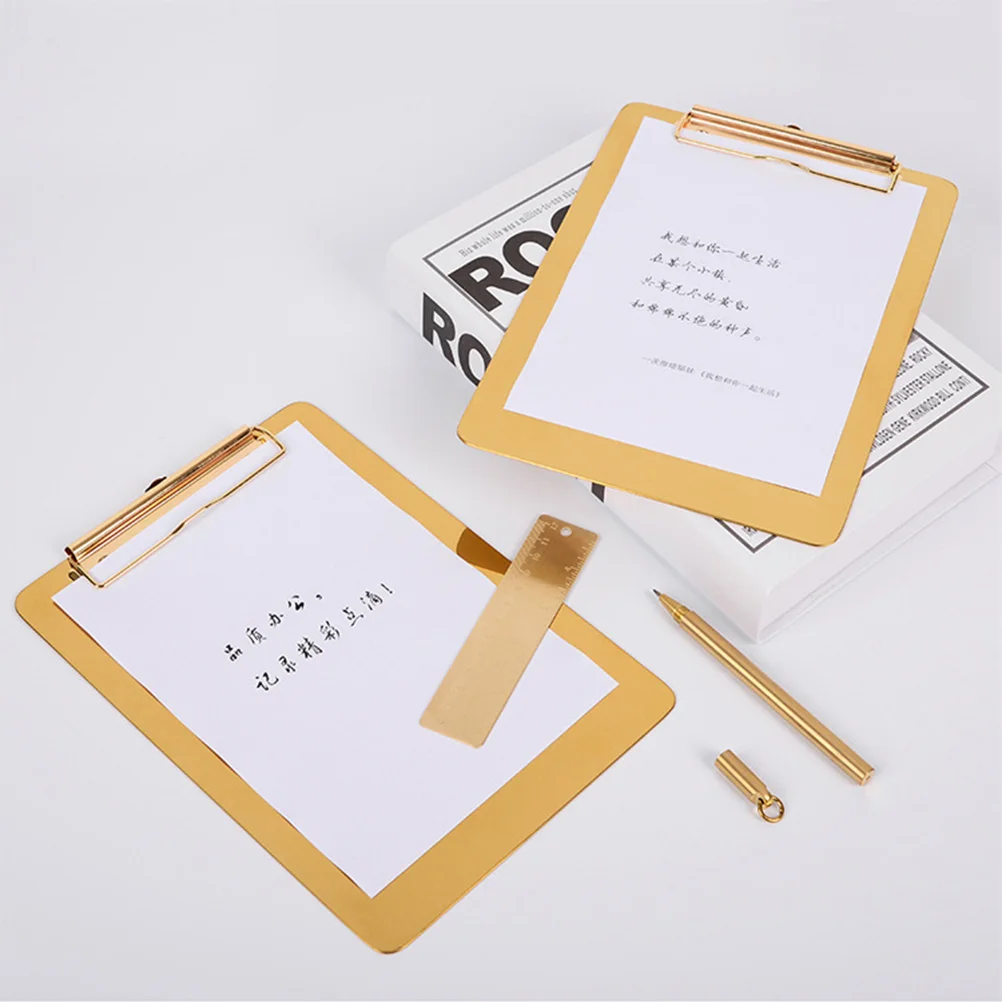 A5 Paper Clip Board Holder Clipboard Clips Storage Writing Tablet Nurse Plastic Folders Stainless Steel Clipboard(Golden)