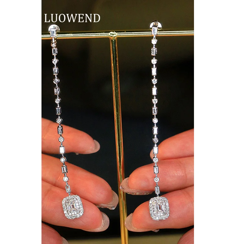 

LUOWEND 100% 18K White Gold Earrings Women Luxury Simple Style 1.36carat Real Natural Diamond Drop Earrings High Party Jewelry