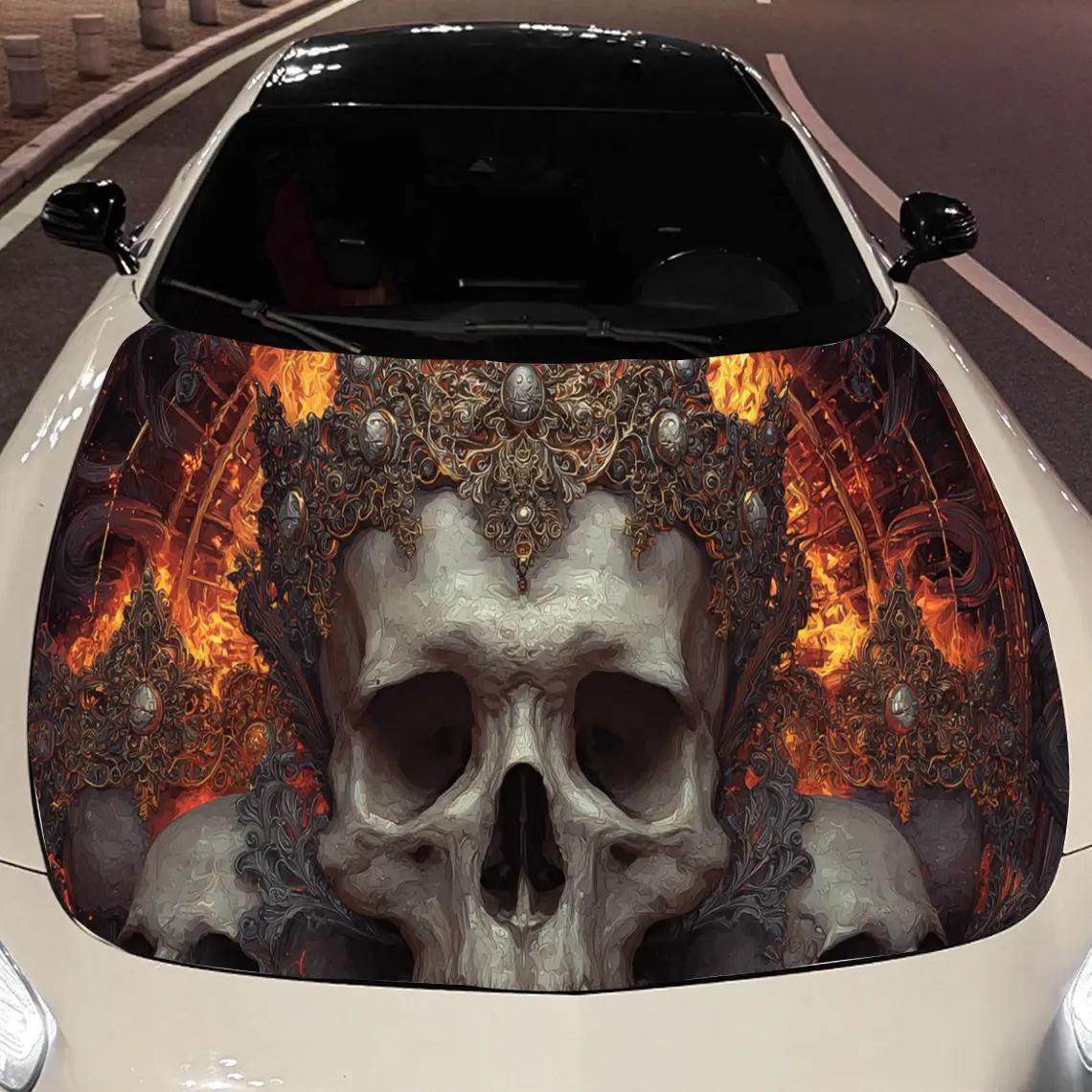 

Flame Star Disk Crown Skull Car Hood Vinyl Stickers Car Surface Protection Decal Car Decoration Cover Vinyl Wraps Waterproof Sel
