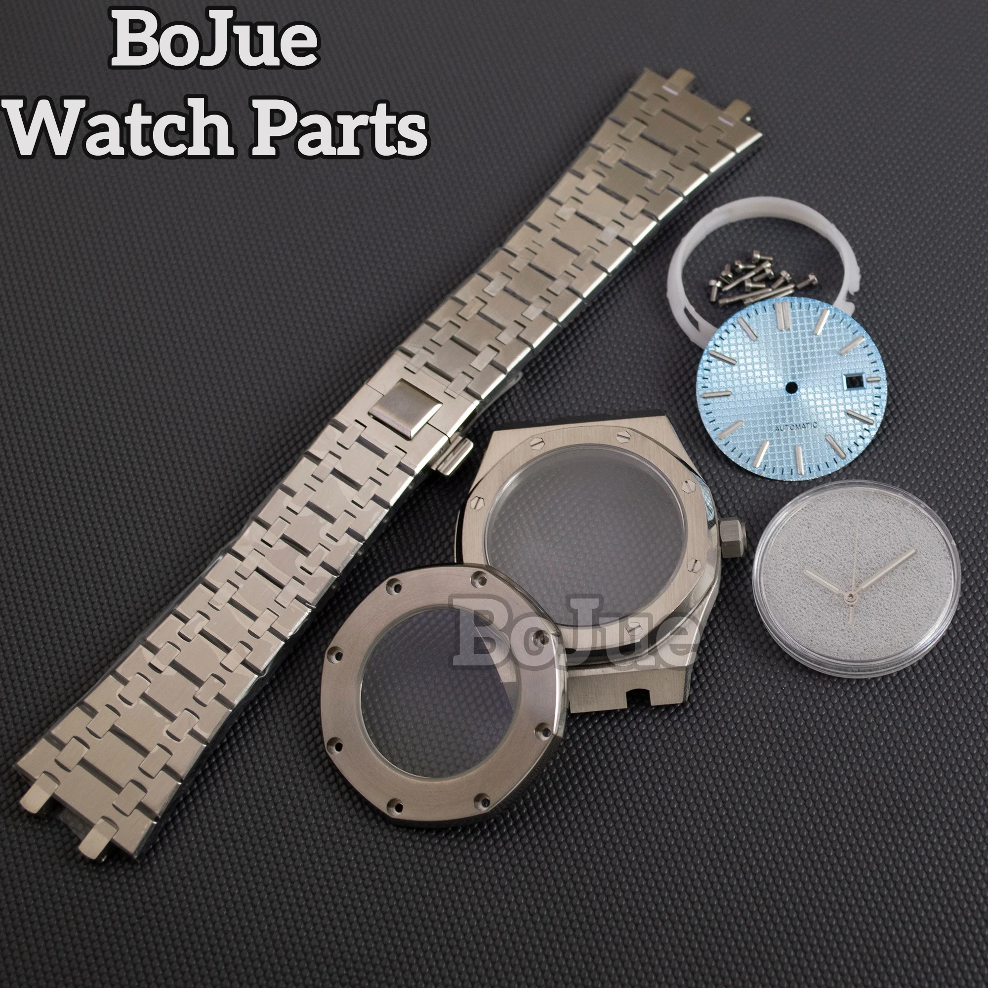 Obudowa zegarka męskiego 41 mm, stal nierdzewna, pasek, elementy bransolety do mechanizmu Oak nh35 nh36 nh70, tarcza 31,8 mm, wodoodporne szkło szafirowe.