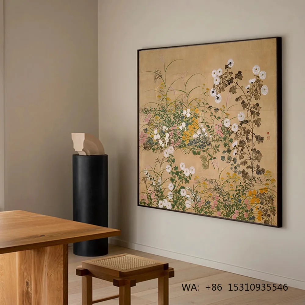 Modern Ukiyo-e Mural Jingbi Fenghua Bird Flower National Style Framed Silk Screen Printed 4-color Oil Canvas Hanging Painting