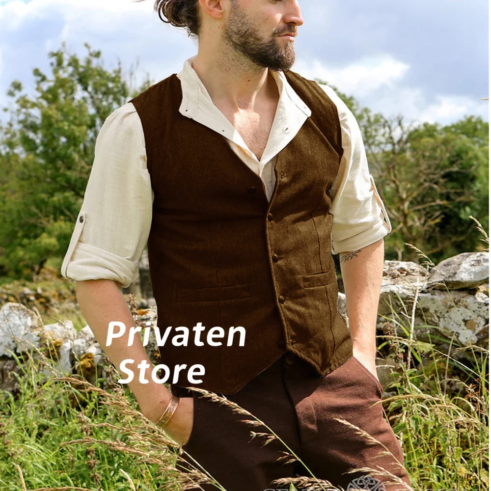 Men Vest Coat Slim Fit Single-Breasted Khaki High Quality Retro Casual Business For Wedding Waistcoat chaleco hombre vestir