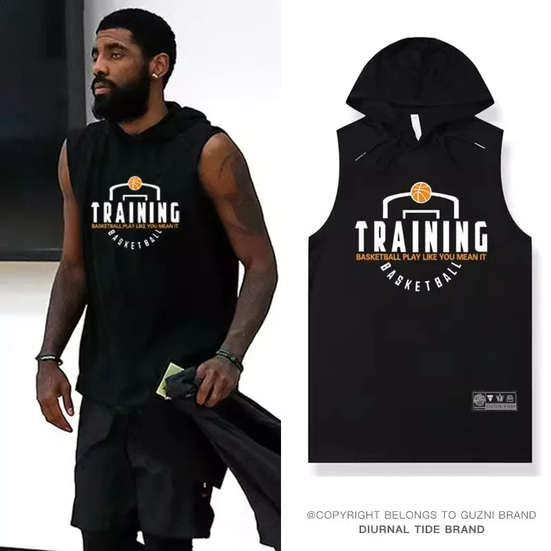 Basketball Hooded Vest Men American Shooting Uniform Training T-shirt Sports Quick-drying Loose Top Sleeveless Sweatshirt Run