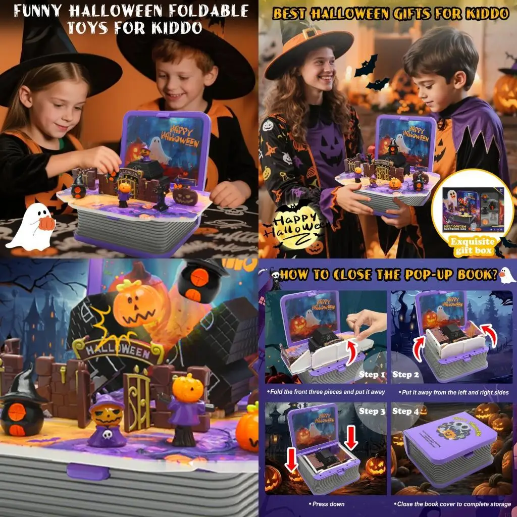 D7YD 스펙터 두개골 접이식 책 디스플레이 할로윈 크리스마스 장면 장식 종이 공예 데스크탑 선반 배열