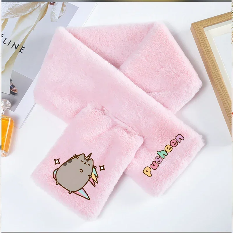 Lenço de pelúcia espessado para meninas, lenço de pescoço Kawaii Cartoon, lenço macio recheado para senhora, presentes de aniversário, moda inverno quente