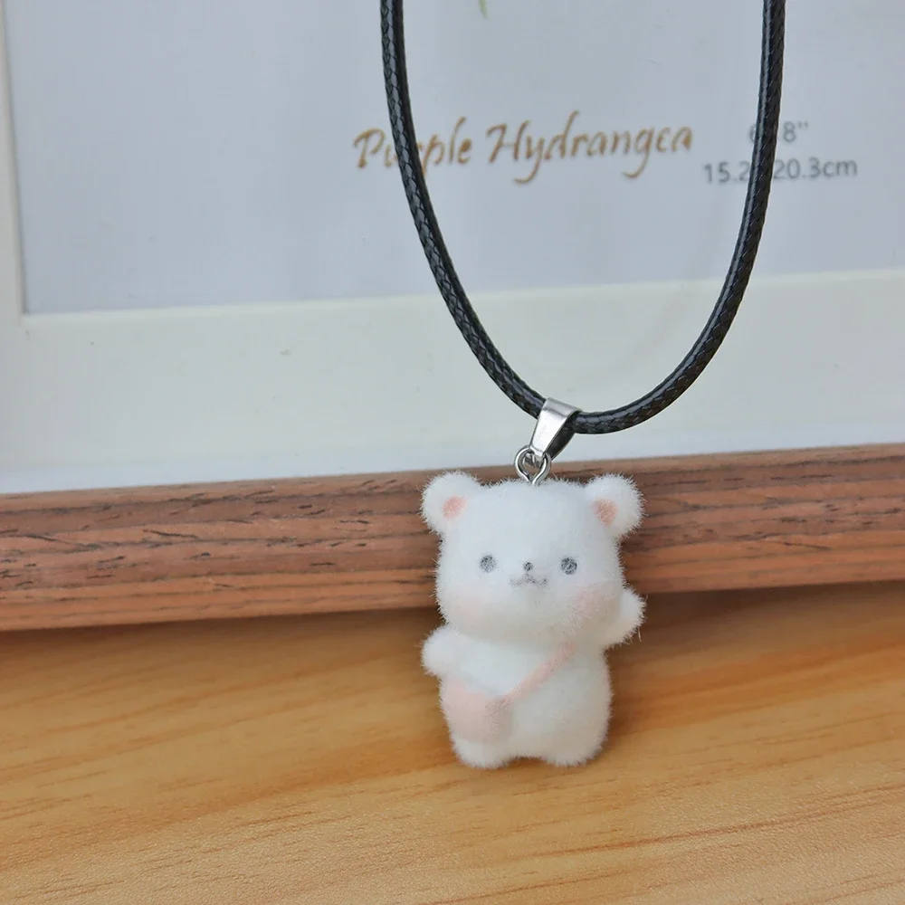 1Pcs 3D Fashion Cute Flocking Bear Resin Necklace Energy Sweater Necklace For Holiday Party Couple Gifts Woman Men Party Prom