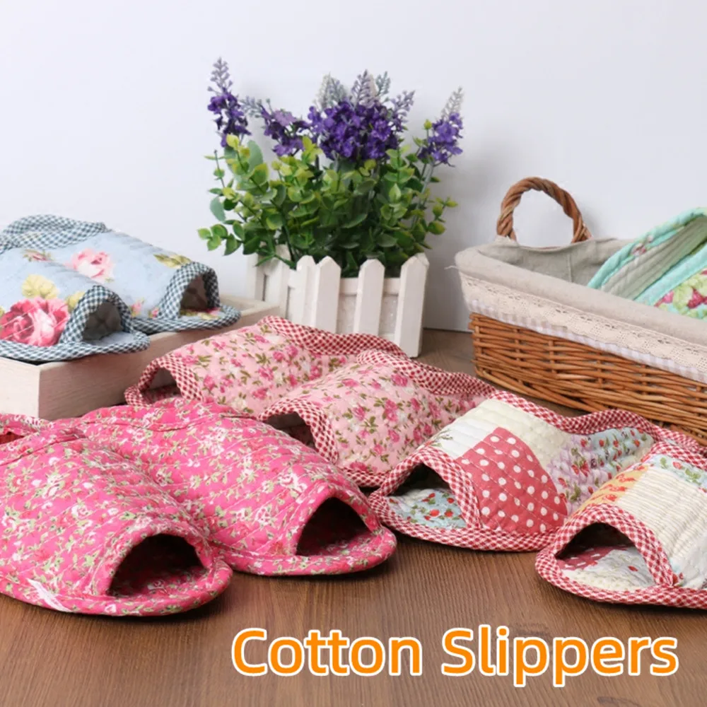 

HOT Summer Half Toe Bedroom Slippers Lightweight Non-slip Home Slippers Cotton Floral Women's Home Slippers Indoor Floor Shoes
