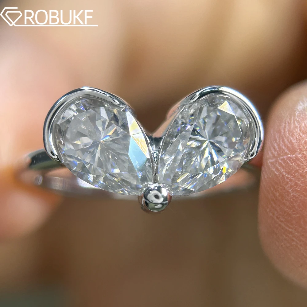 3cttw Waterdrop Shape Moissanite Engagement Ring for Women 2-Stone Pear Cut Lab Diamond 925 Sterling Silver Wedding Band Jewelry