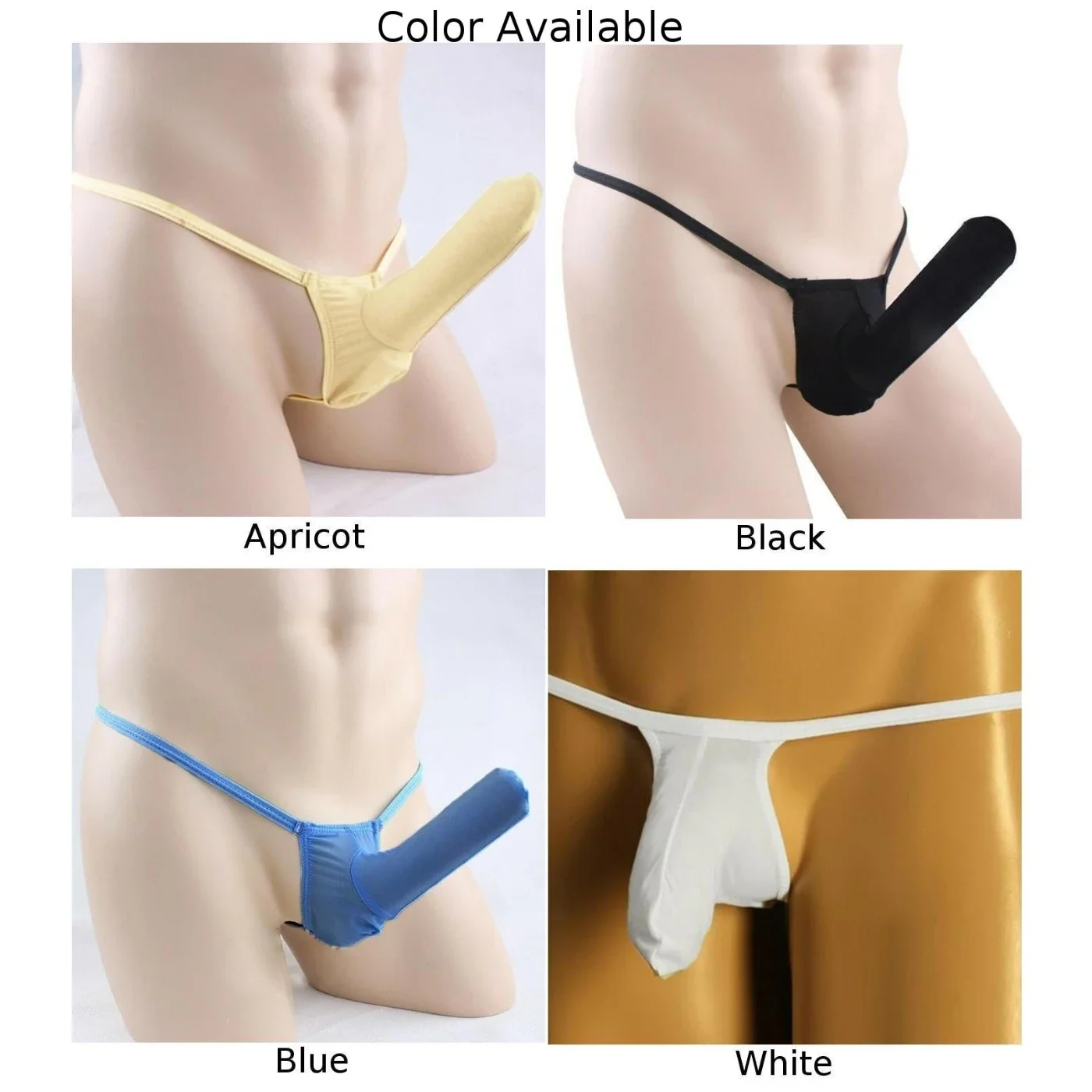 Men Erotic Ice Silk Low Waist Sexy Long Sheath G-String Jockstrap Briefs Bikini Solid T-Back Lingerie See Through Men\'s Thongs