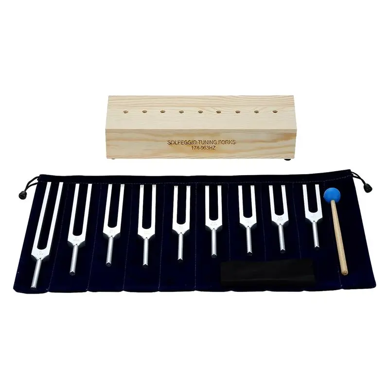 

[NEW!ABKG】 9PCS Tuning Fork Set,Tuning Forks Chakra For Healing Meditation Yoga Relaxation Instrument With Wooden Stand Silver&W