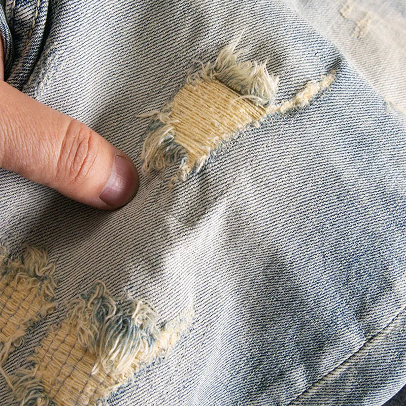Summer Fashion Men Jeans High Quality Retro Washed Blue Stretch Slim Fit Ripped Short Jeans Vintage Designer Denim Shorts Men