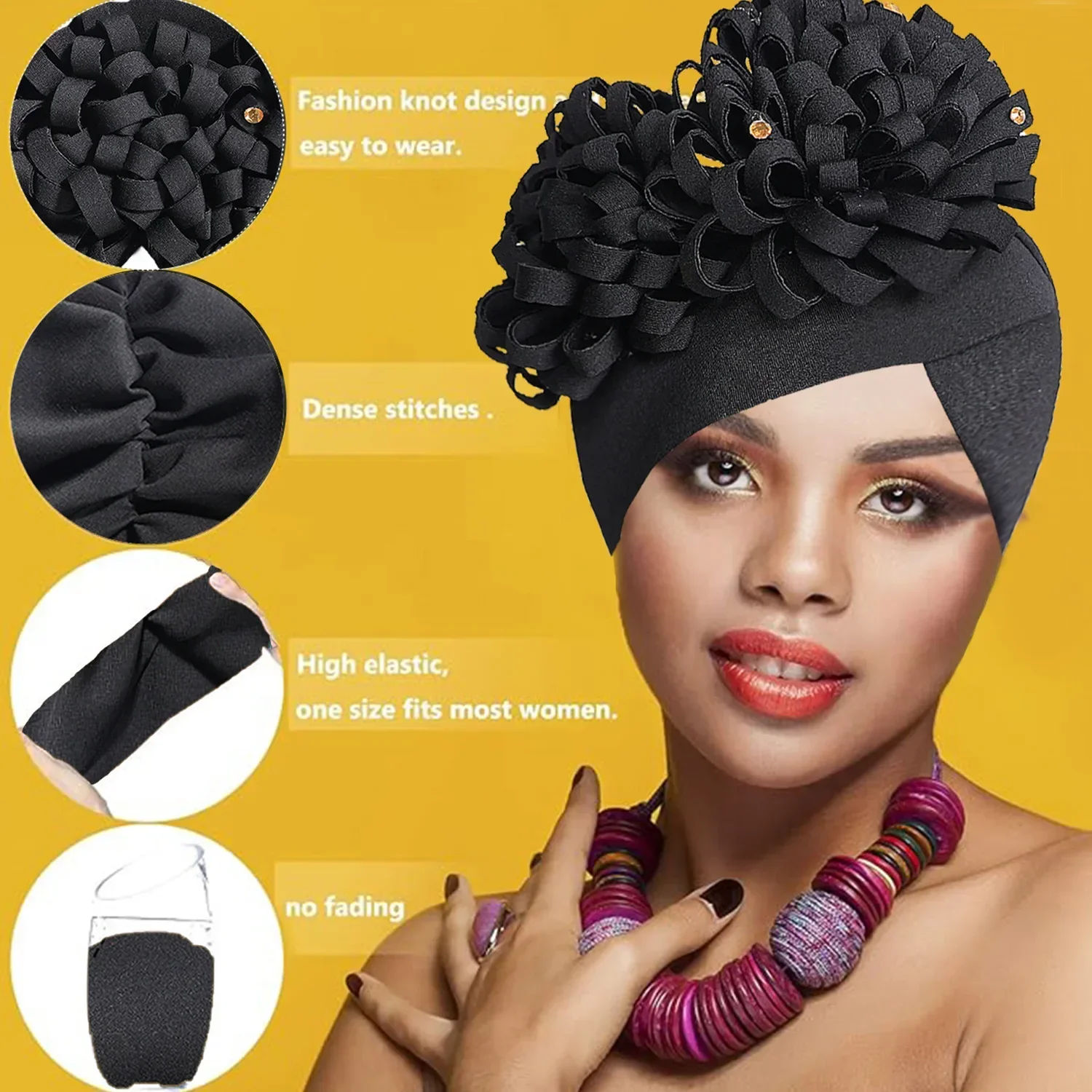 African Flower Women Turban Auto Gele Headties Wedding Party Headwear Turban Muslim Hijab Bonnet Chemo Cap Hat Turbante Mujer