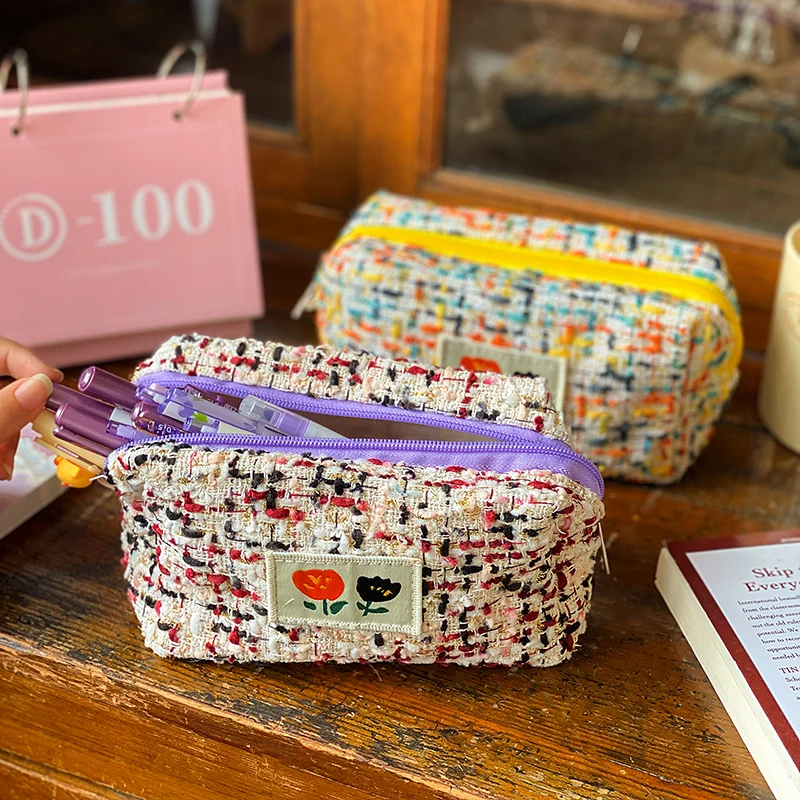 Fabric Weaving Portable Storage Pouch Small Fragrance Pencil Bag Pen Case Large Capacity Pencil Case Stationery School Supplies