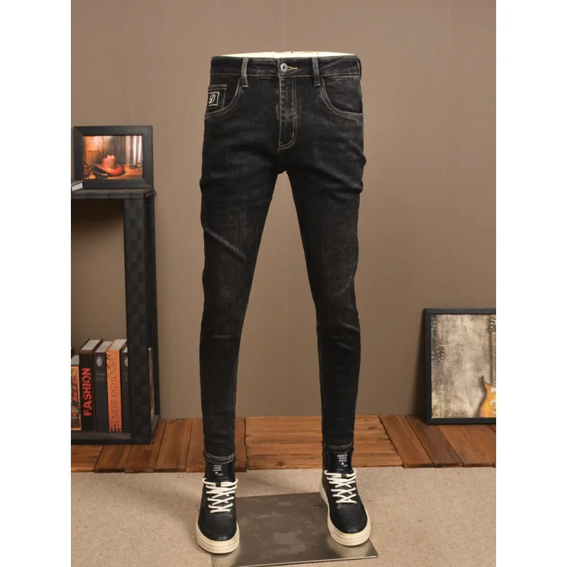 Autumn and Winter Black plus Velvet Jeans Men's Winter Soft and Comfortable Stretch Slim Fit Skinny Washed Casual Trousers