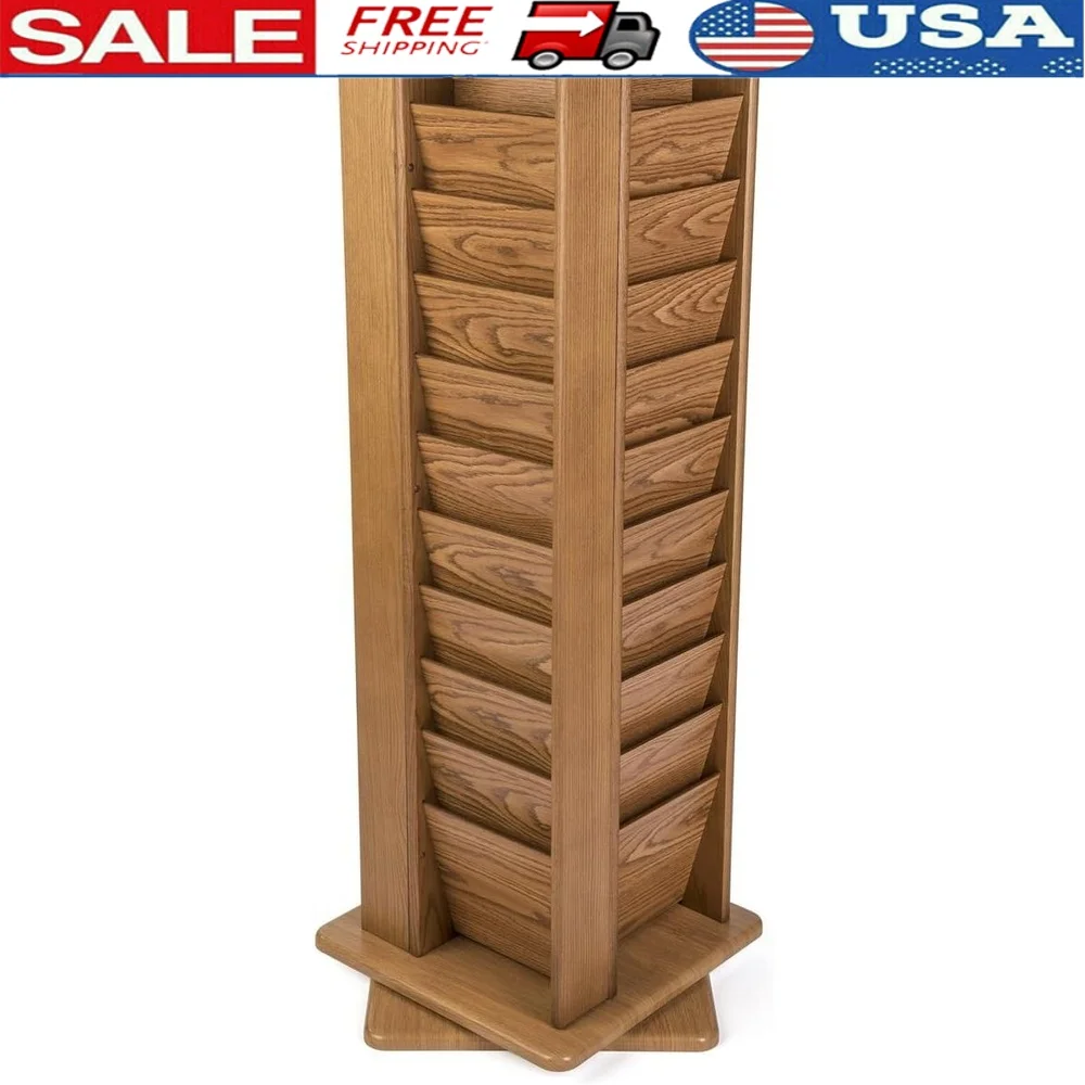 

40 Pocket Cascade Spinning Magazine Rack Floor Display Solid Oak Fully Assembled Literature Holder Organizer