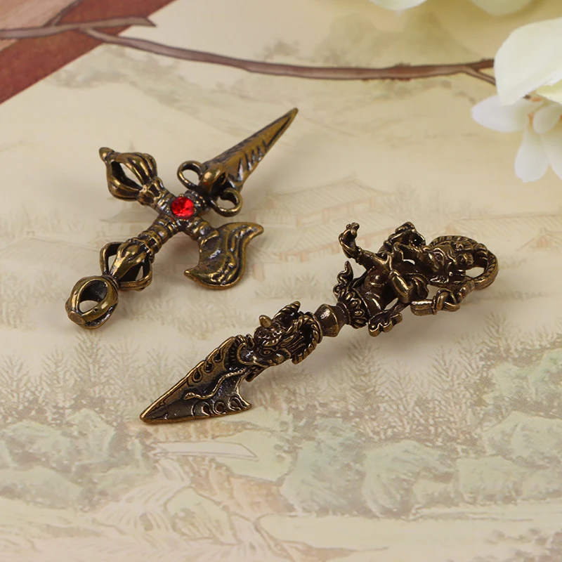 -1PC new Bodhi Beads Motorcycle Keychain Rope Pendant Cross Vajra Brass Car Key Chain Pendant Buddhism Dharma Lanyard