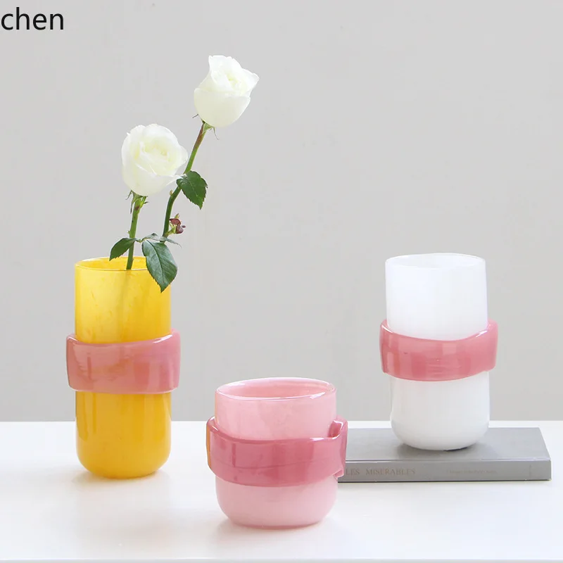 

Zml modern showroom vintage-style glazed vase, handcrafted thickened glass flower vase, artistic ornament