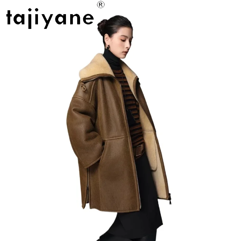 

TAJIYANE 100% Merino Sheepskin with Wool Attached Jacket Women Mid Length Real Fur Coat Woman Clothing Winter New in Coats шуба
