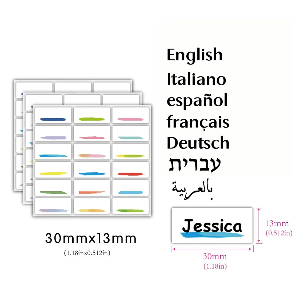 120pcs Cartoon Name Stickers 30x13mm Waterproof Multicolour Children's Labels Hebrew Names Decals for Water Bottles Stationery