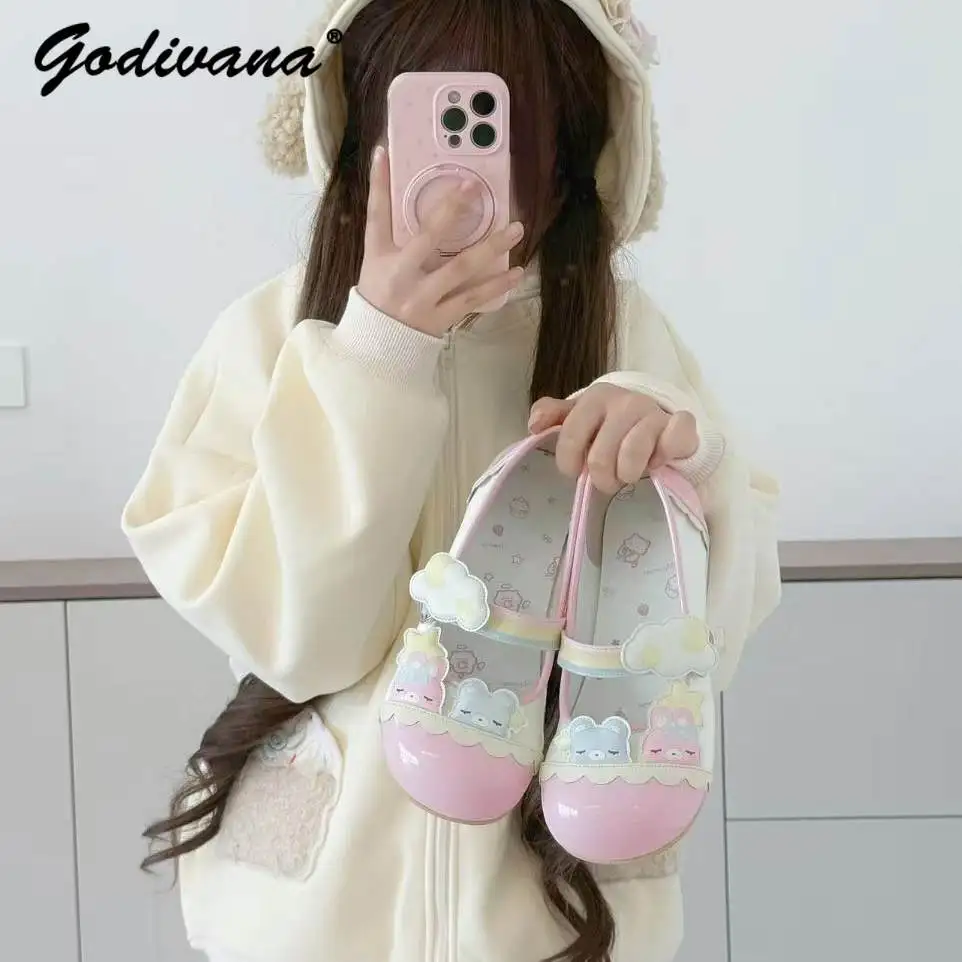 Original New Student Girls Color Block Sweet Cute Lolita Low Heel Single Shoes Women's Casual Kawaii Flat Indoor Shoes view 3