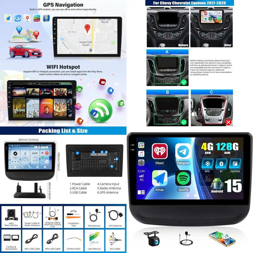 

[4 + 128G] Android 15 автомобильный радиоприемник для Chevy Chevrolet Equinox 2017-2020 с беспроводным Carplay и Android Auto, 10,1-дюймовый автомобильный радиоприемник