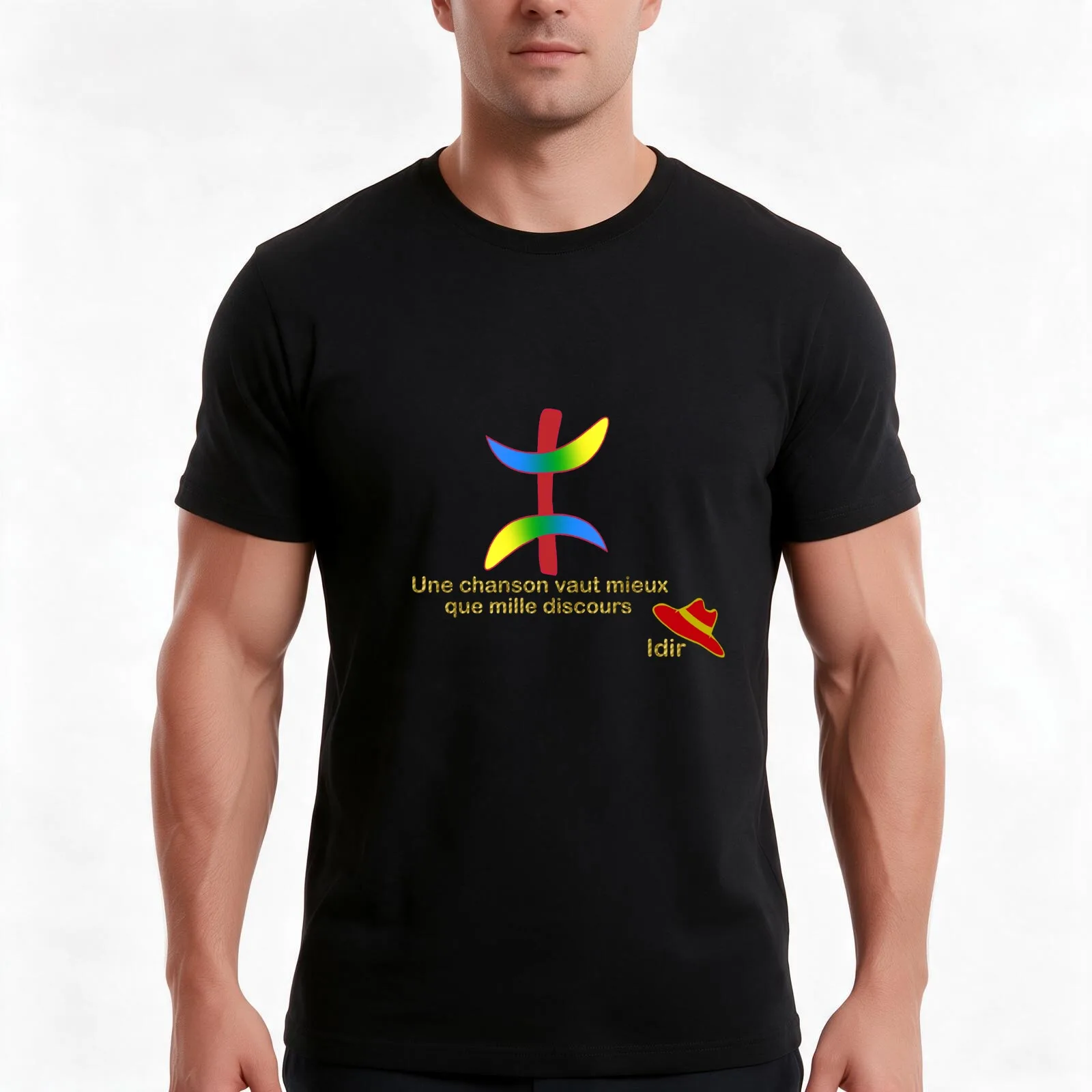 idir berber symbol T-Shirt, Summer Casual Cotton Tee, Oversized Streetwear Tops, Vintage Graphic Print, Loose Fit Short Sleeve