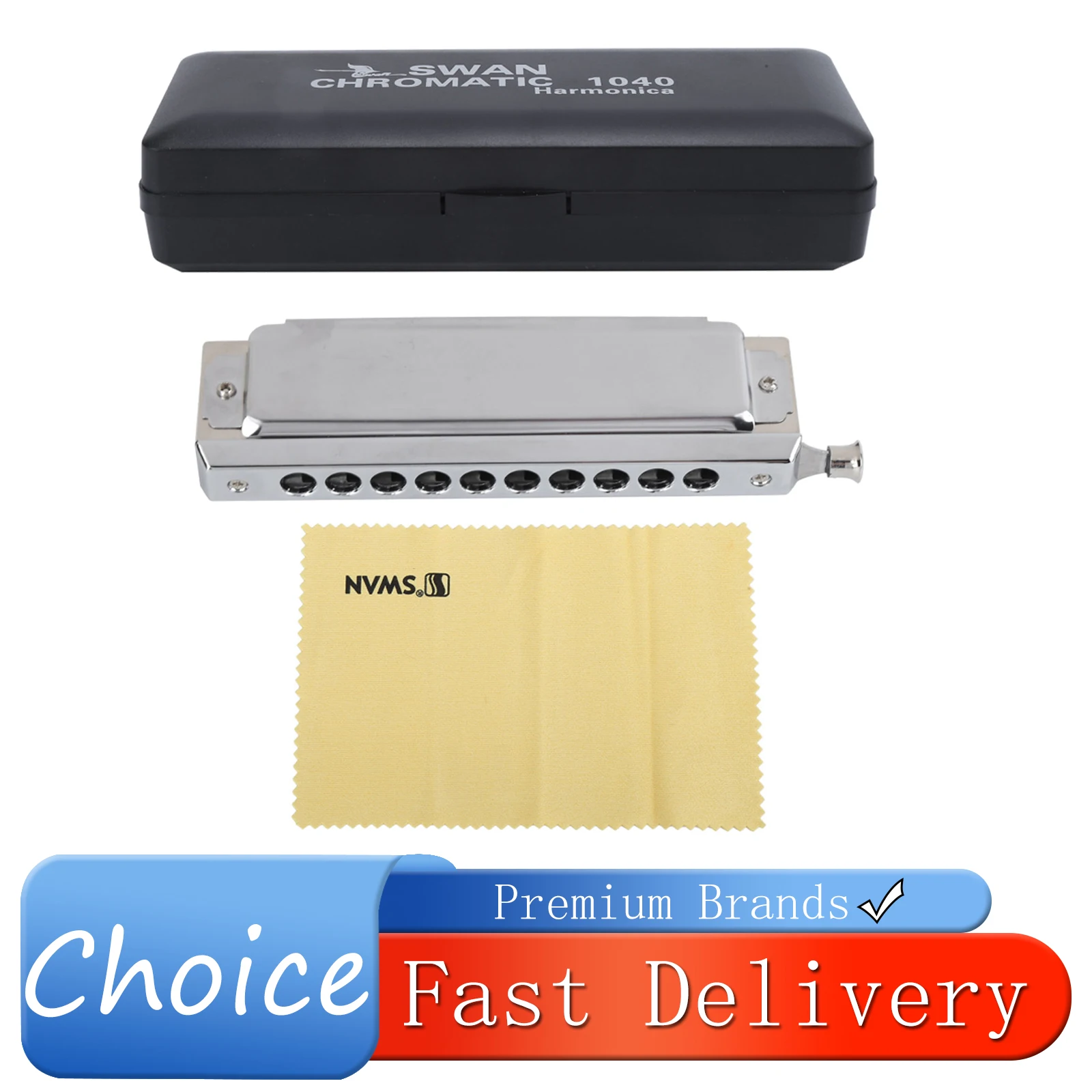 

Swan 10 Hole 40 Tone Chromatic Harmonica Silver Professional 1040 Chromatic Harmonica With Case Cleaning Cloth For Beginners