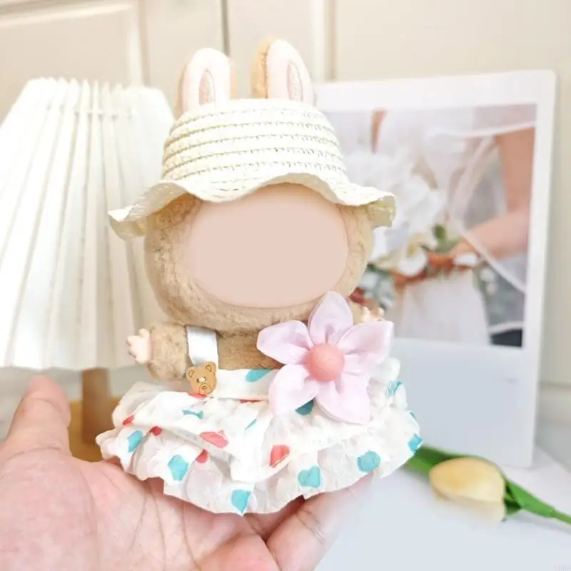 Kids Cotton Doll Clothing DIY Accessory Set Summer Dress And Woven Straw Hat For 17Cm foralbubu