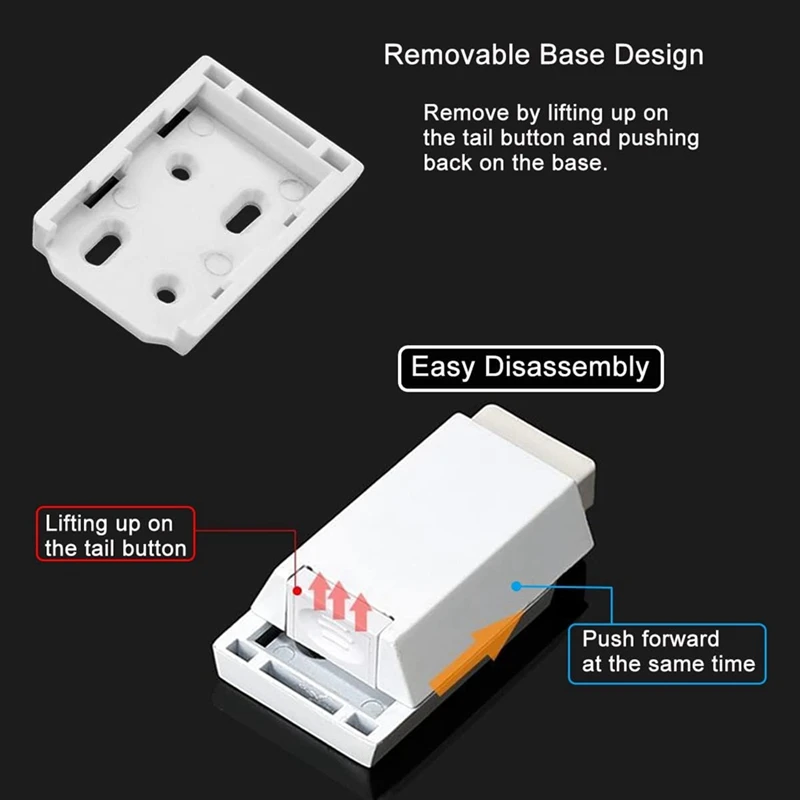 Trava e trava resistentes de 2 pacotes para travas de toque de porta e ponta de tração de gaveta de liberação magnética, branco durável